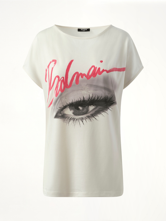 Boatneck Balmain Eye Print Top in White
