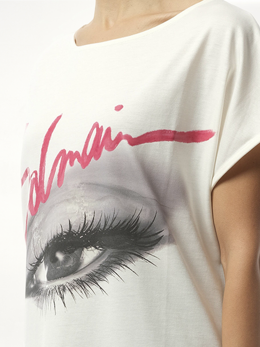 Boatneck Balmain Eye Print Top in White