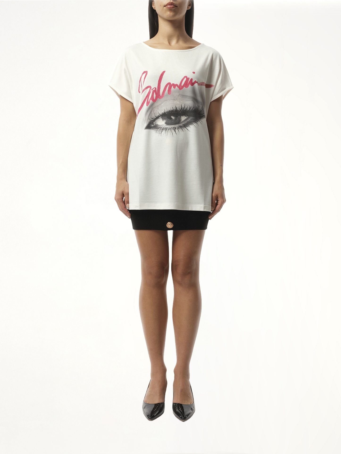 Boatneck Balmain Eye Print Top in White