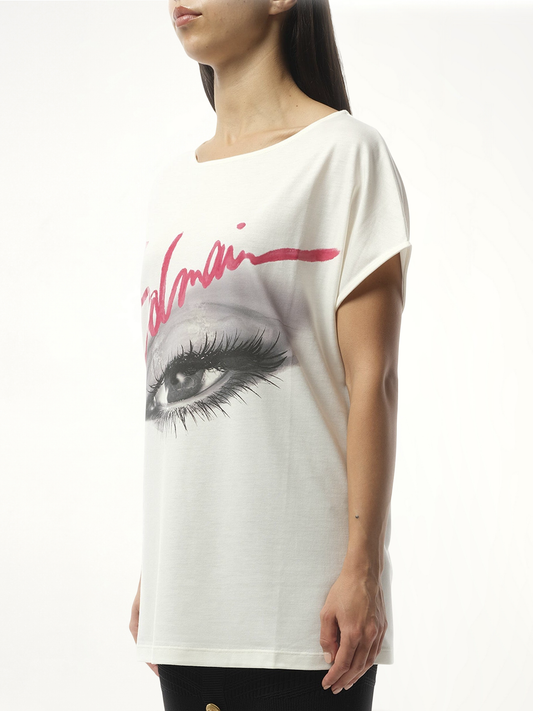 Boatneck Balmain Eye Print Top in White
