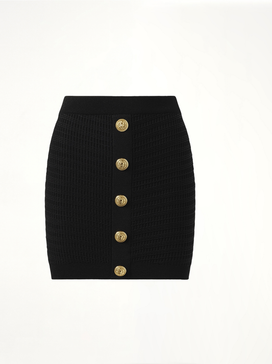 Buttoned Knit Short Skirt in Black