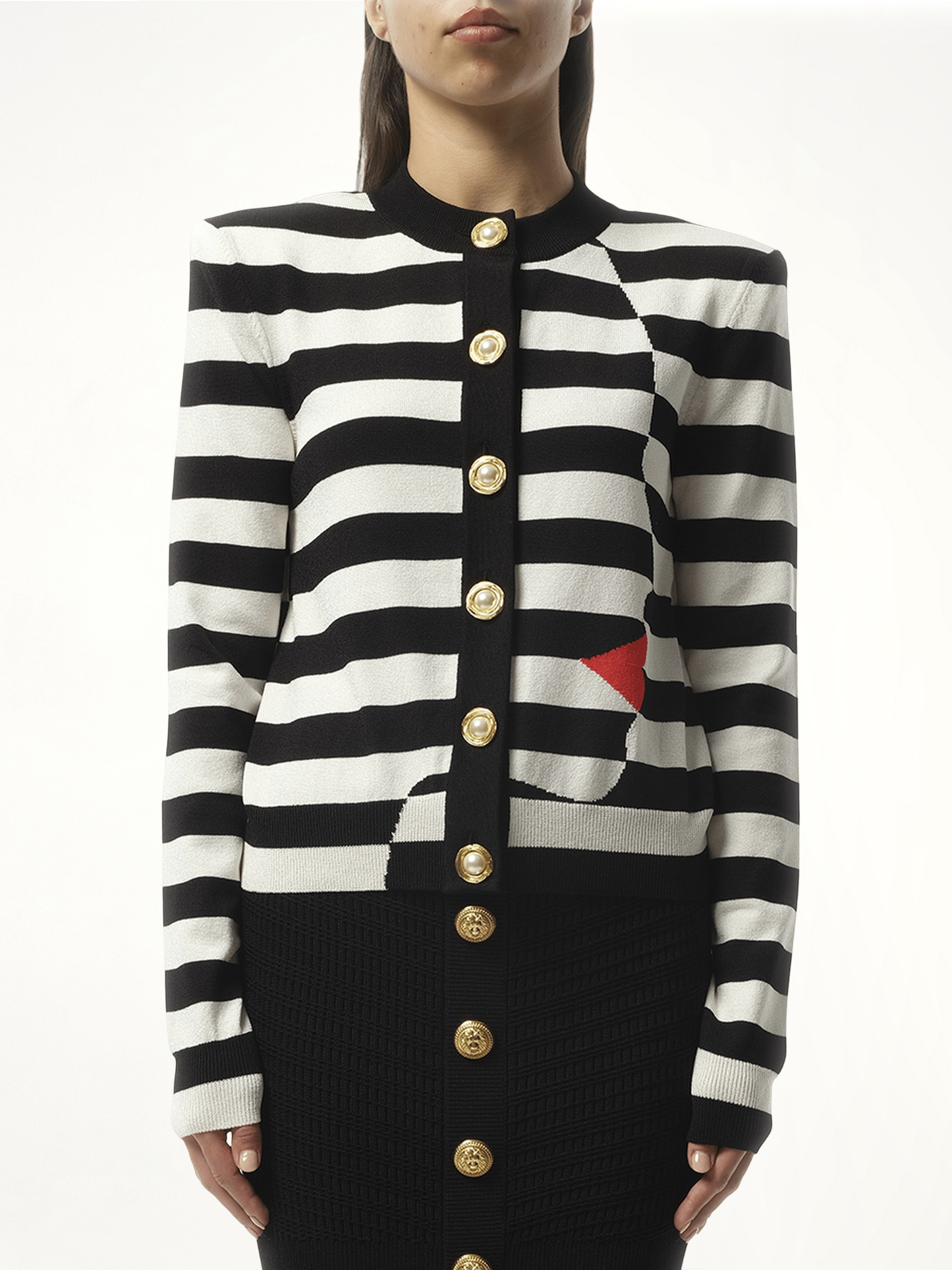 Buttoned Face Mariniere Knit Cardigan in Black/White