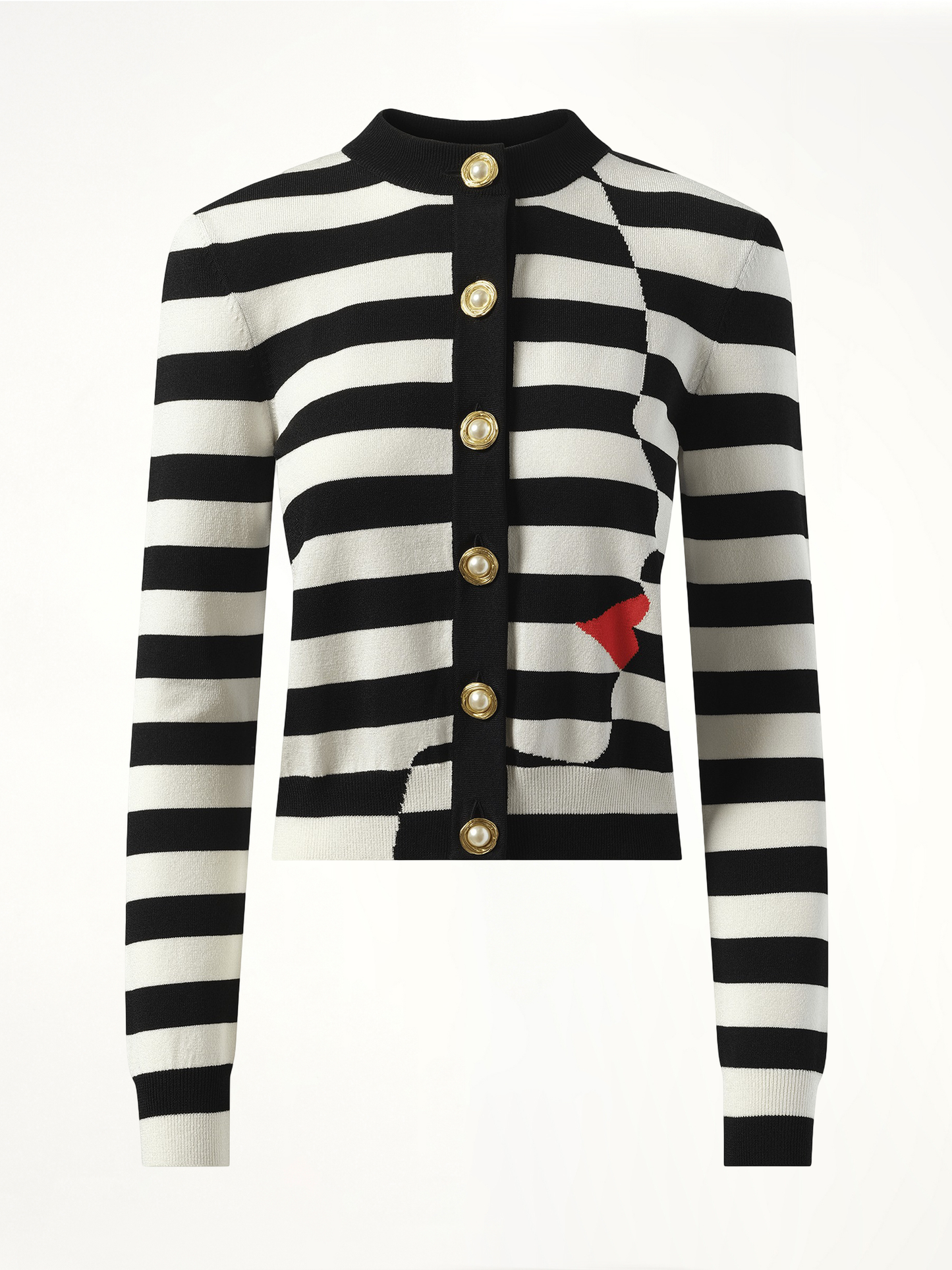 Buttoned Face Mariniere Knit Cardigan in Black/White