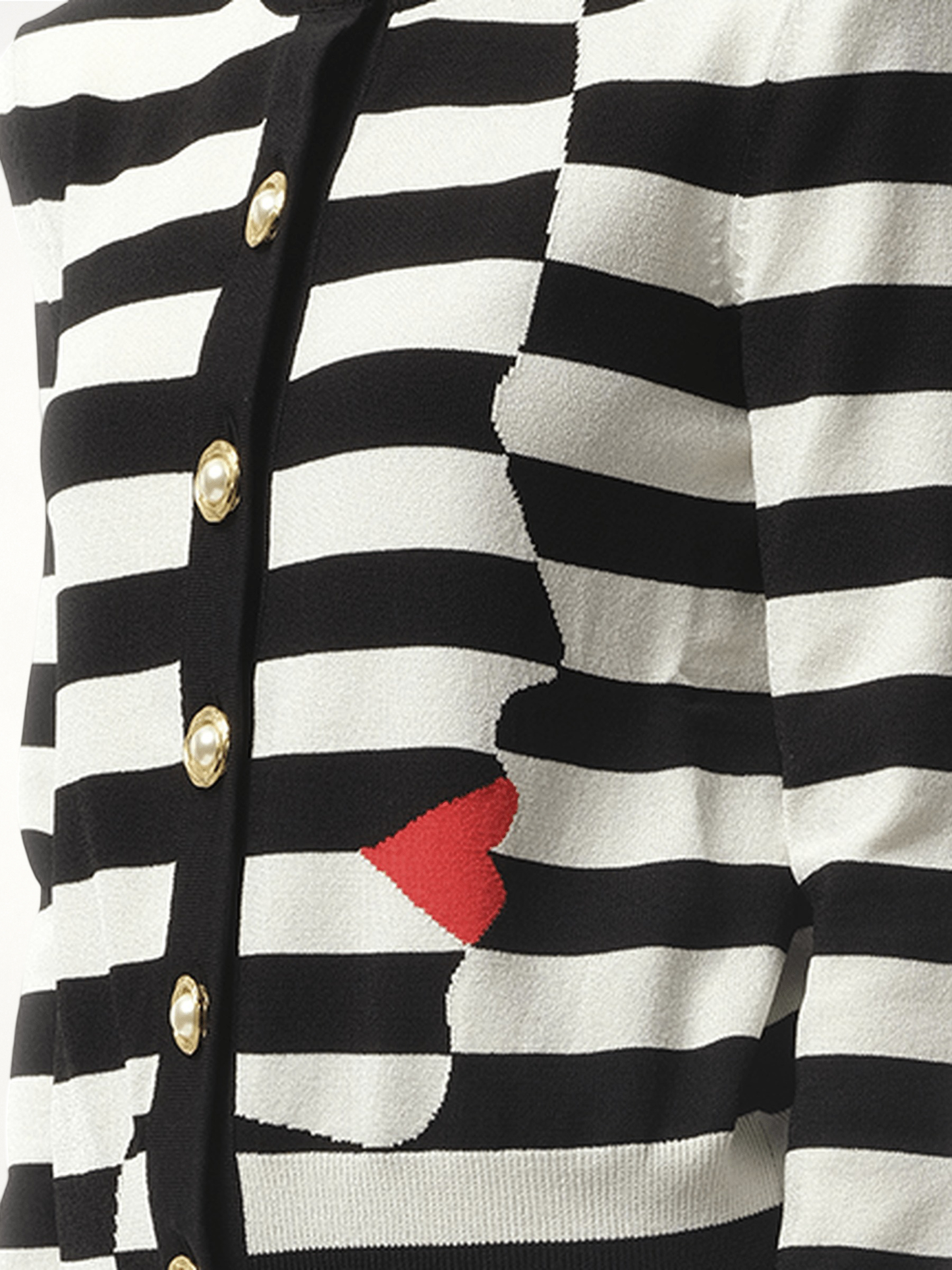 Buttoned Face Mariniere Knit Cardigan in Black/White