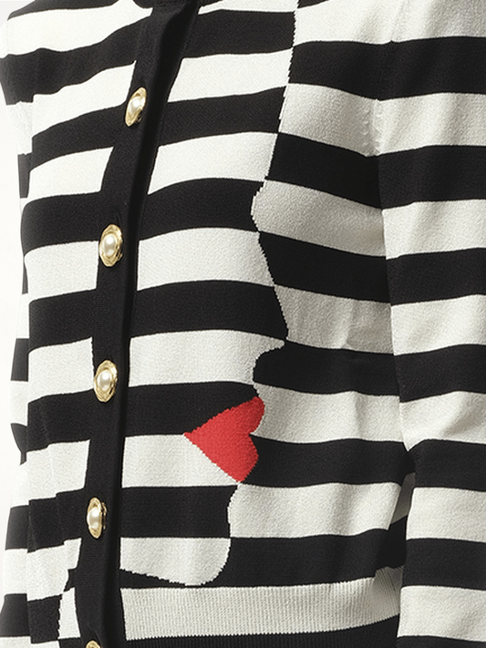 Buttoned Face Mariniere Knit Cardigan in Black/White