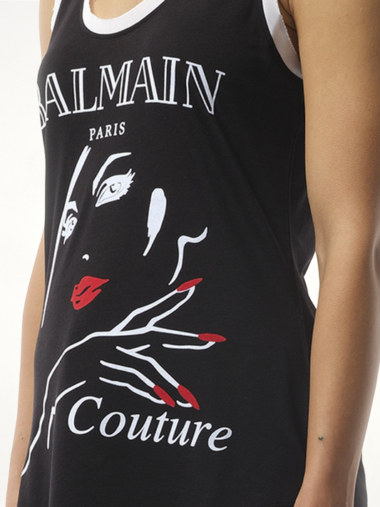 Balmain Beauty Print Jersey & Muslin Top in Black