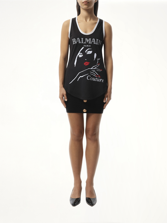 Balmain Beauty Print Jersey & Muslin Top in Black