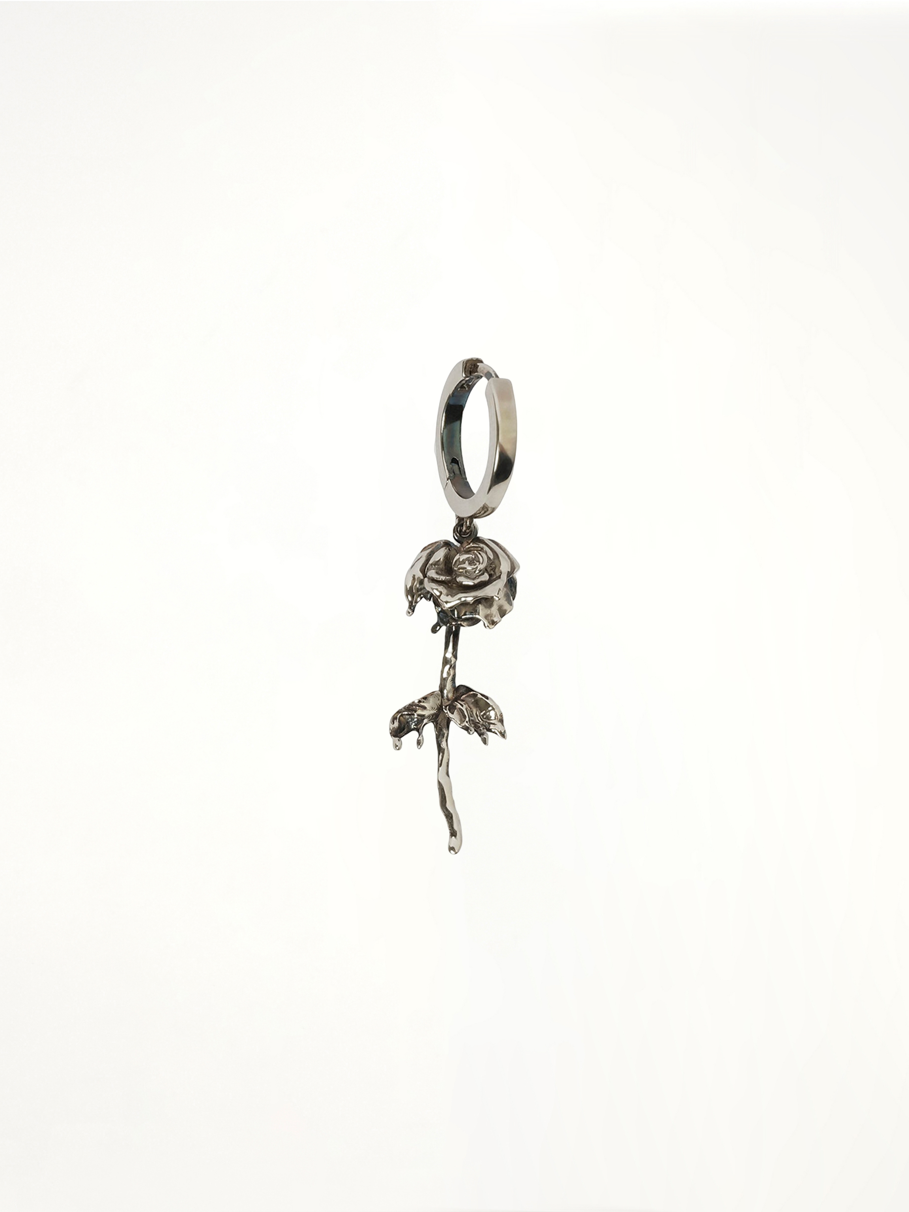 Rose Hoop Earring in Antique Silver