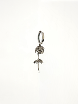 Rose Hoop Earring in Antique Silver