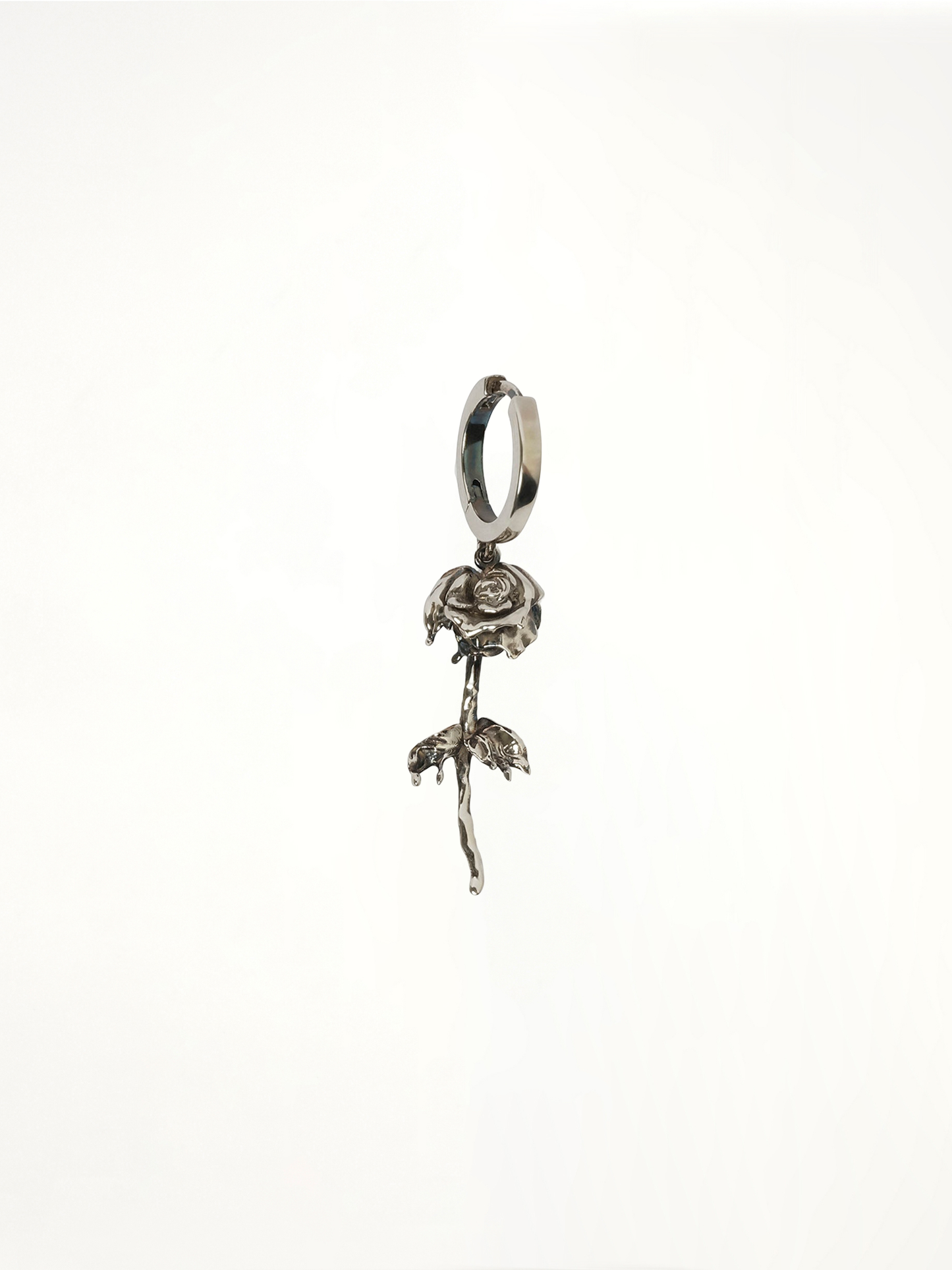 Rose Hoop Earring in Antique Silver