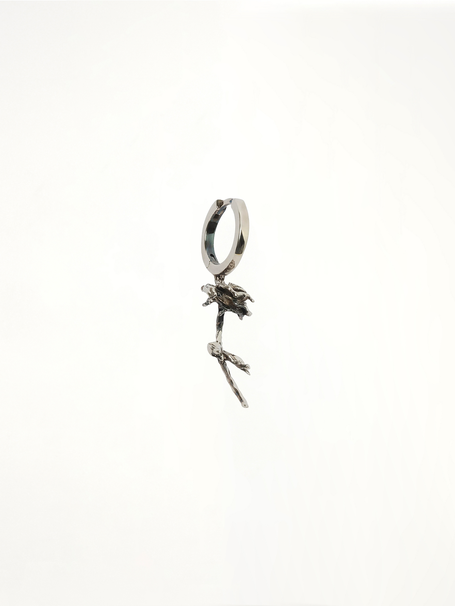 Rose Hoop Earring in Antique Silver