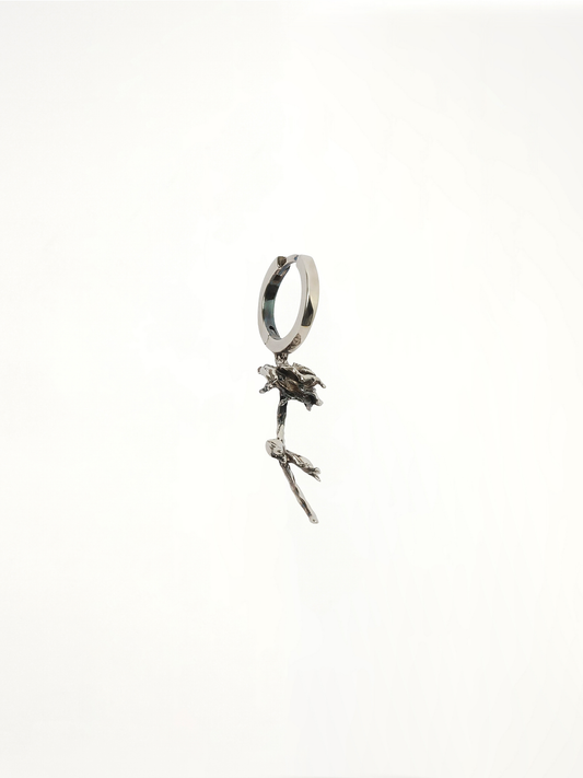 Rose Hoop Earring in Antique Silver