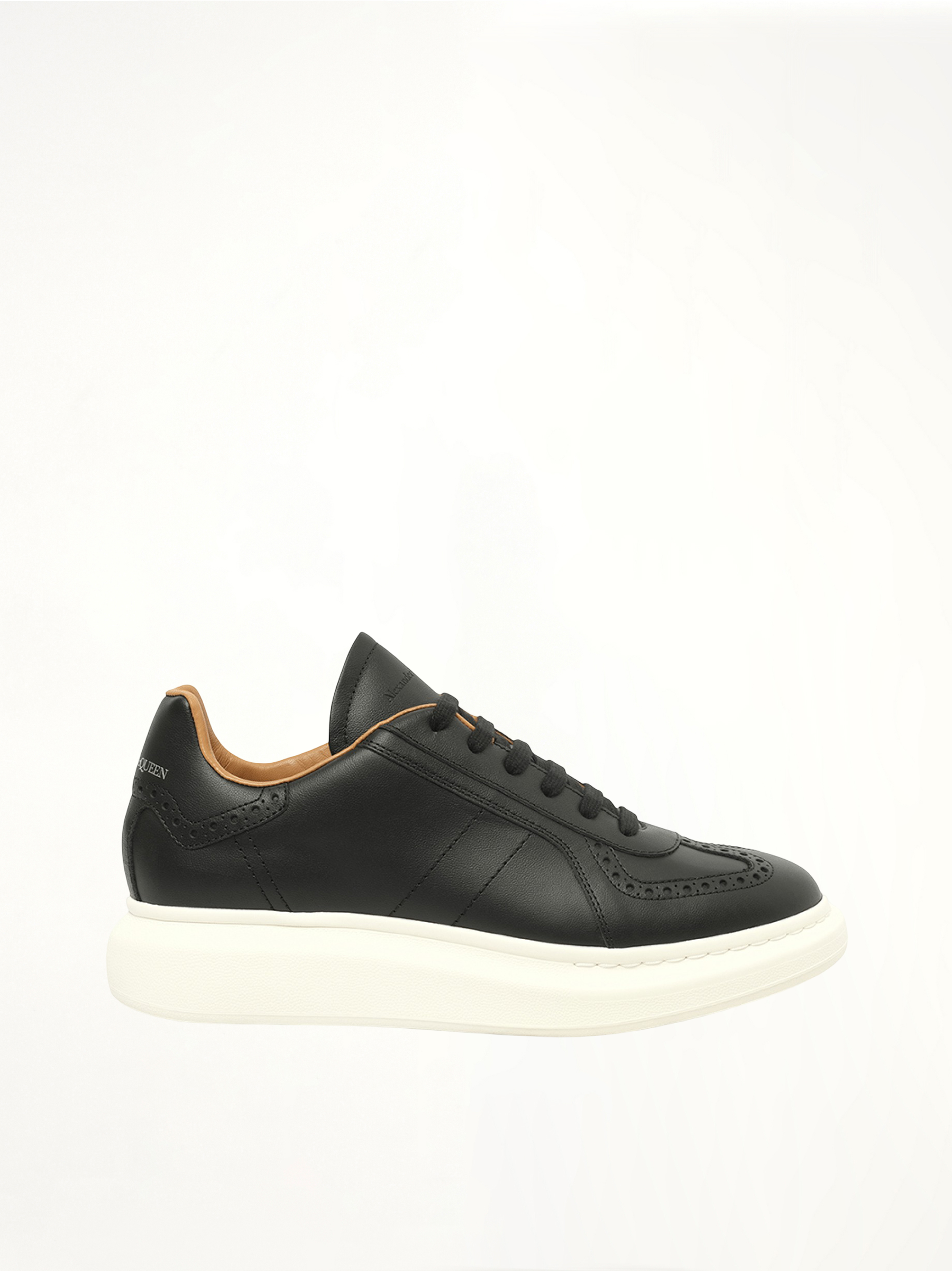 Candid Calf Larry Sneaker in Black/White Side View | ALEXANDER MCQUEEN