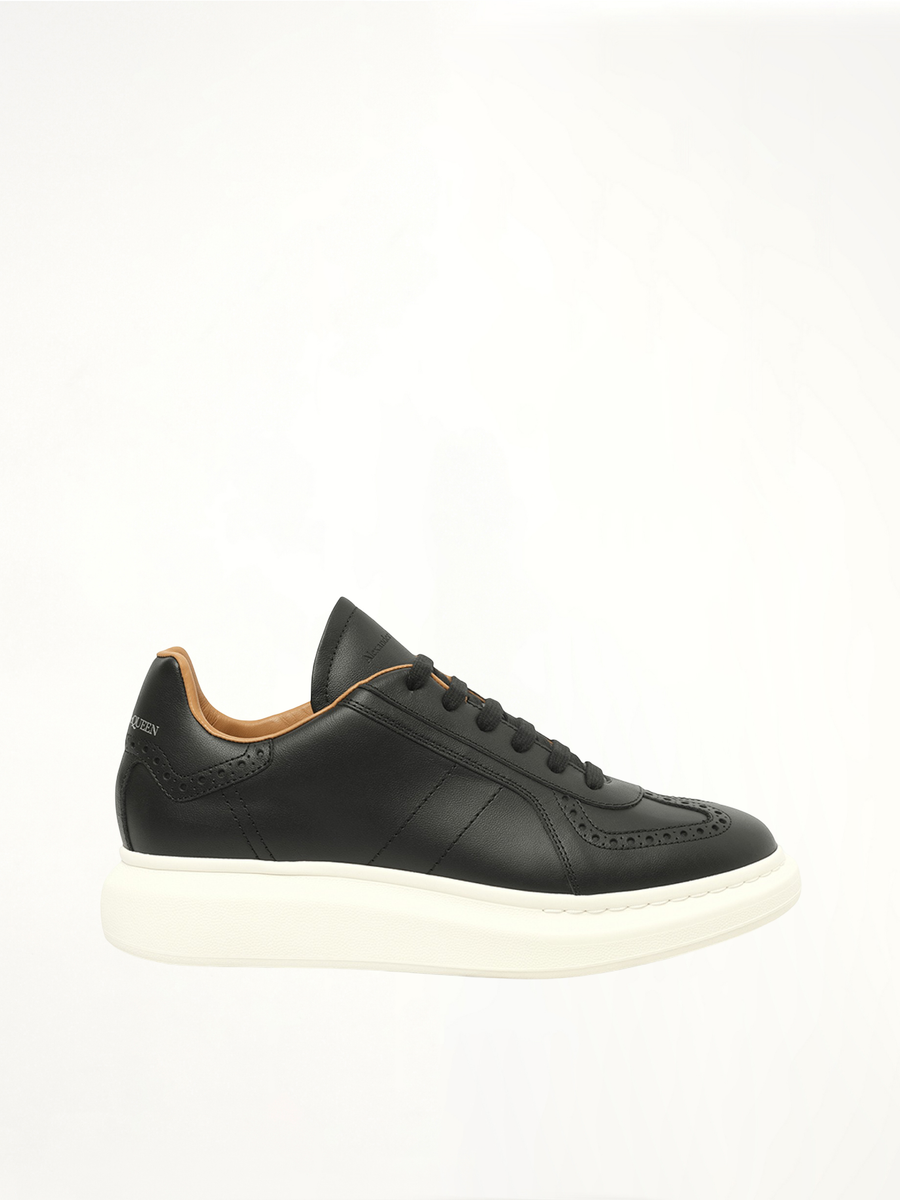 Candid Calf Larry Sneaker in Black/White Side View | ALEXANDER MCQUEEN