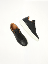 Candid Calf Larry Sneaker in Black/White Top View | ALEXANDER MCQUEEN