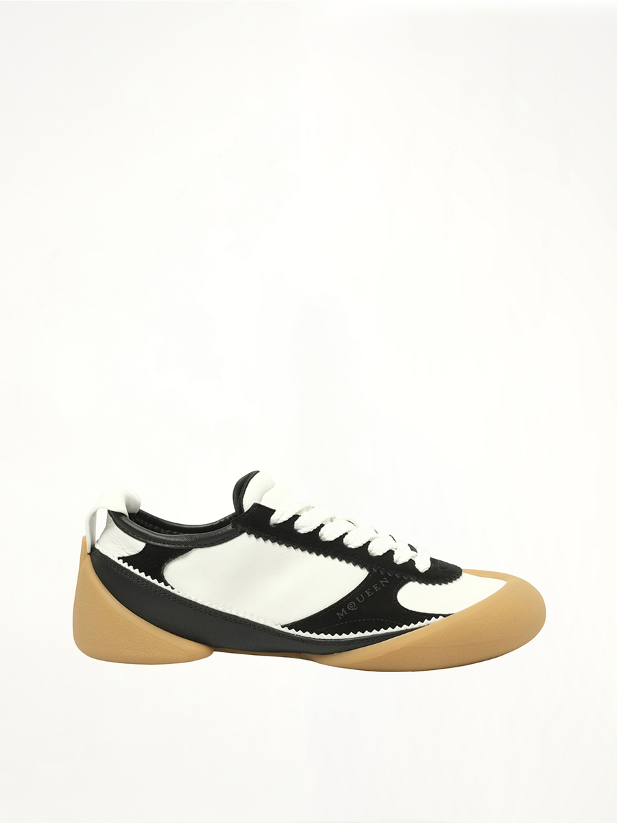 Flexion Sneaker in White/Black/Brown Side View | ALEXANDER MCQUEEN
