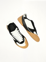 Flexion Sneaker in White/Black/Brown Top View | ALEXANDER MCQUEEN