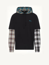 Checkered Patch Long-Sleeved T-Shirt in Black