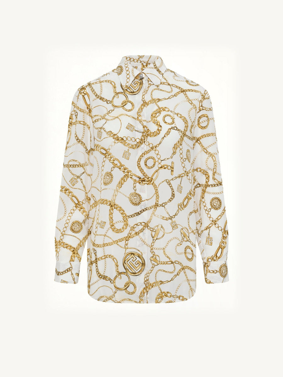 Chains Printed T-Shirt in White/Gold