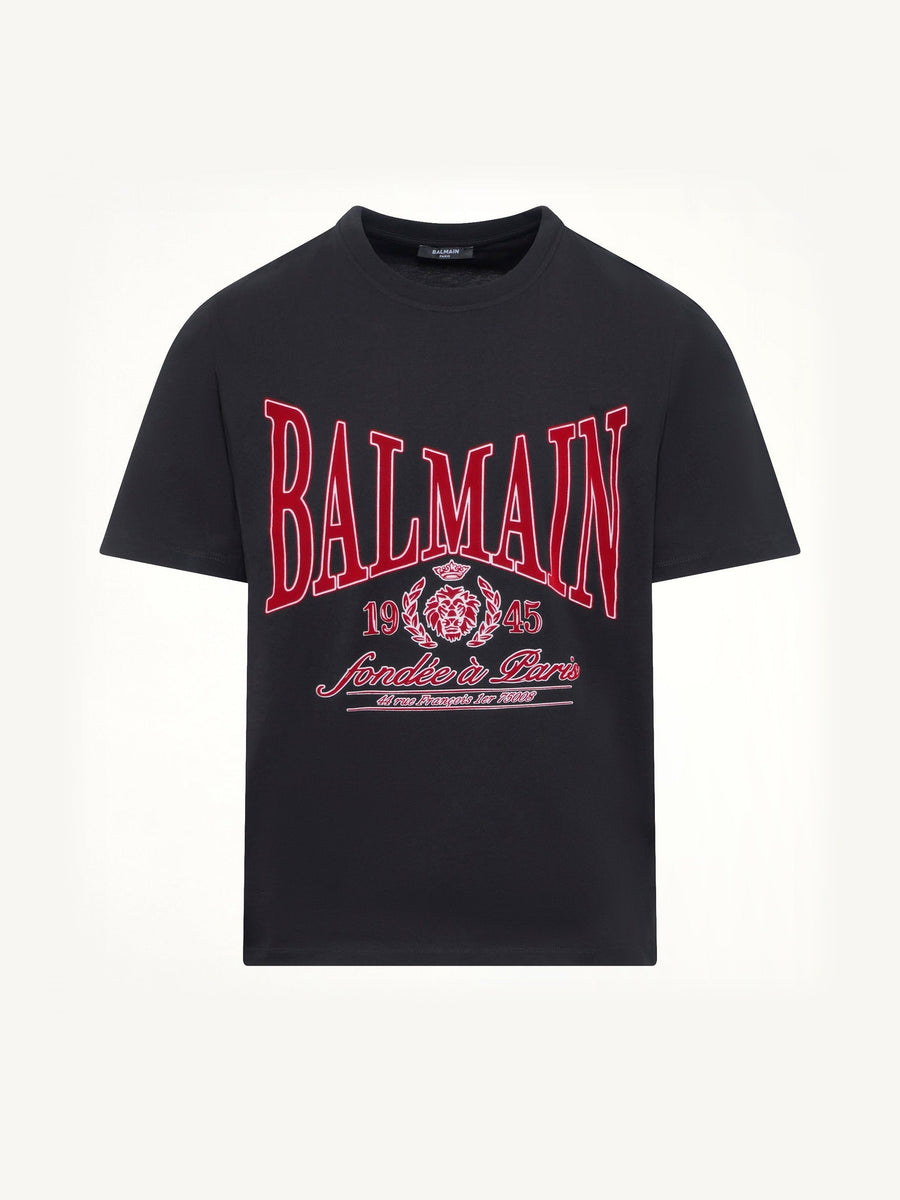 Balmain College Flock T-Shirt in Black