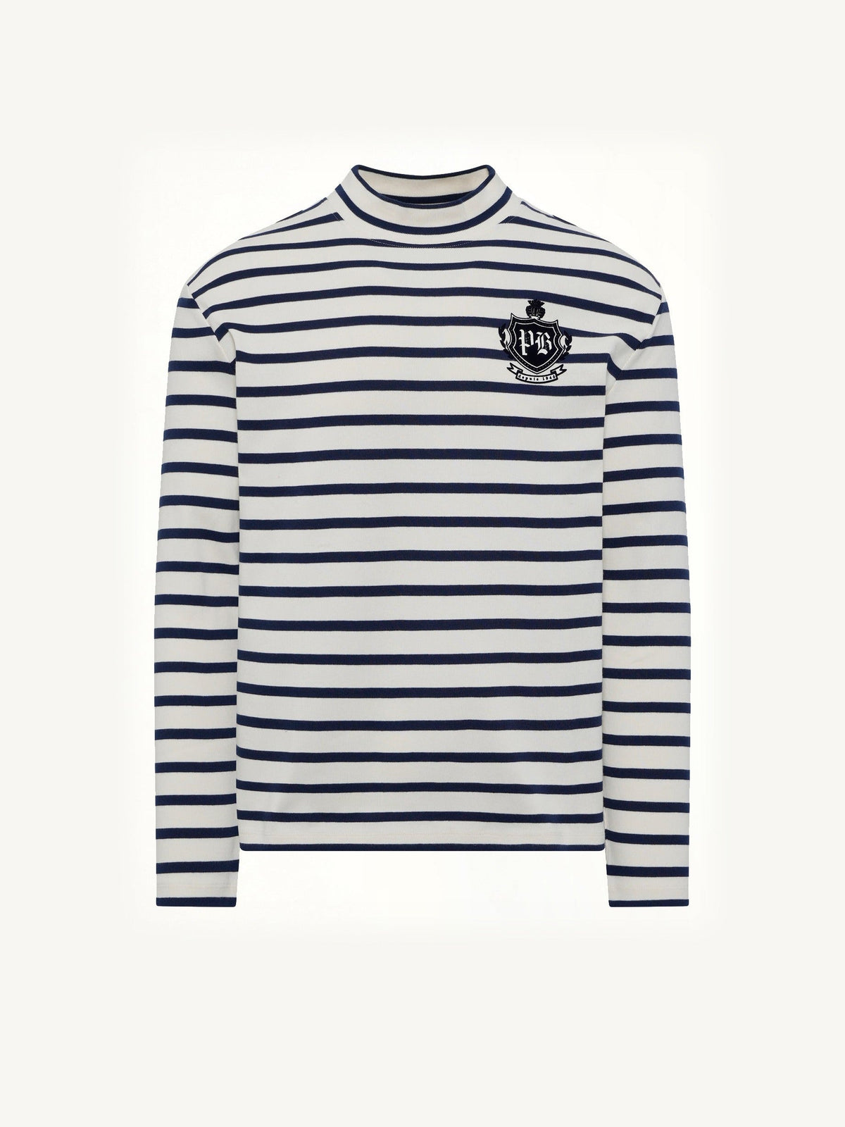 Emblem Flock Highneck LS T-Shirt in Beige/Blue