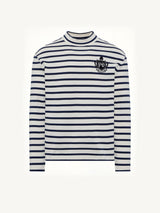Emblem Flock Highneck LS T-Shirt in Beige/Blue