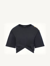 Cropped Knotted T-Shirt in Black/Beige