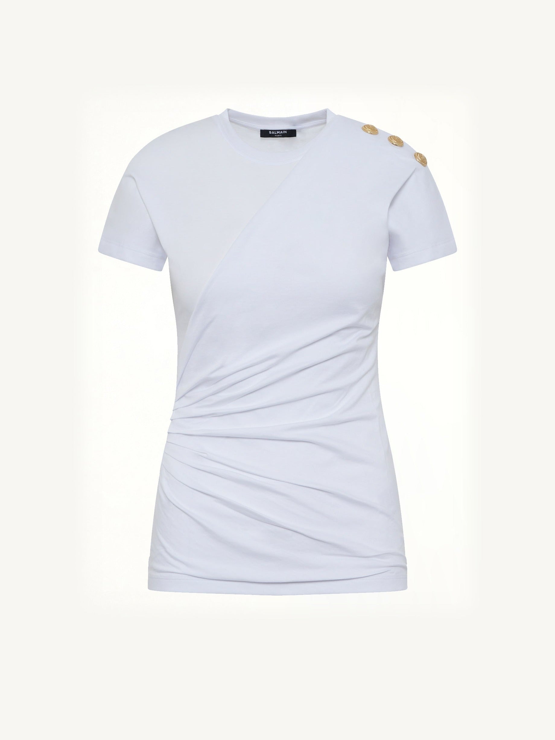 3 Buttons Knotted T-Shirt in White/Black