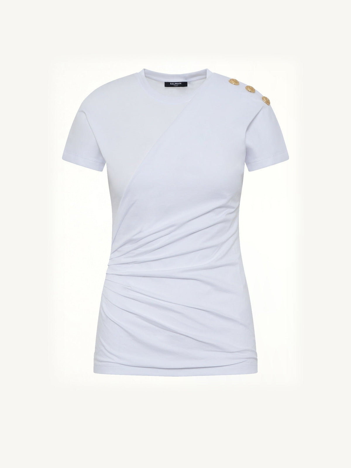 3 Buttons Knotted T-Shirt in White/Black