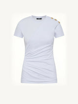 3 Buttons Knotted T-Shirt in White/Black