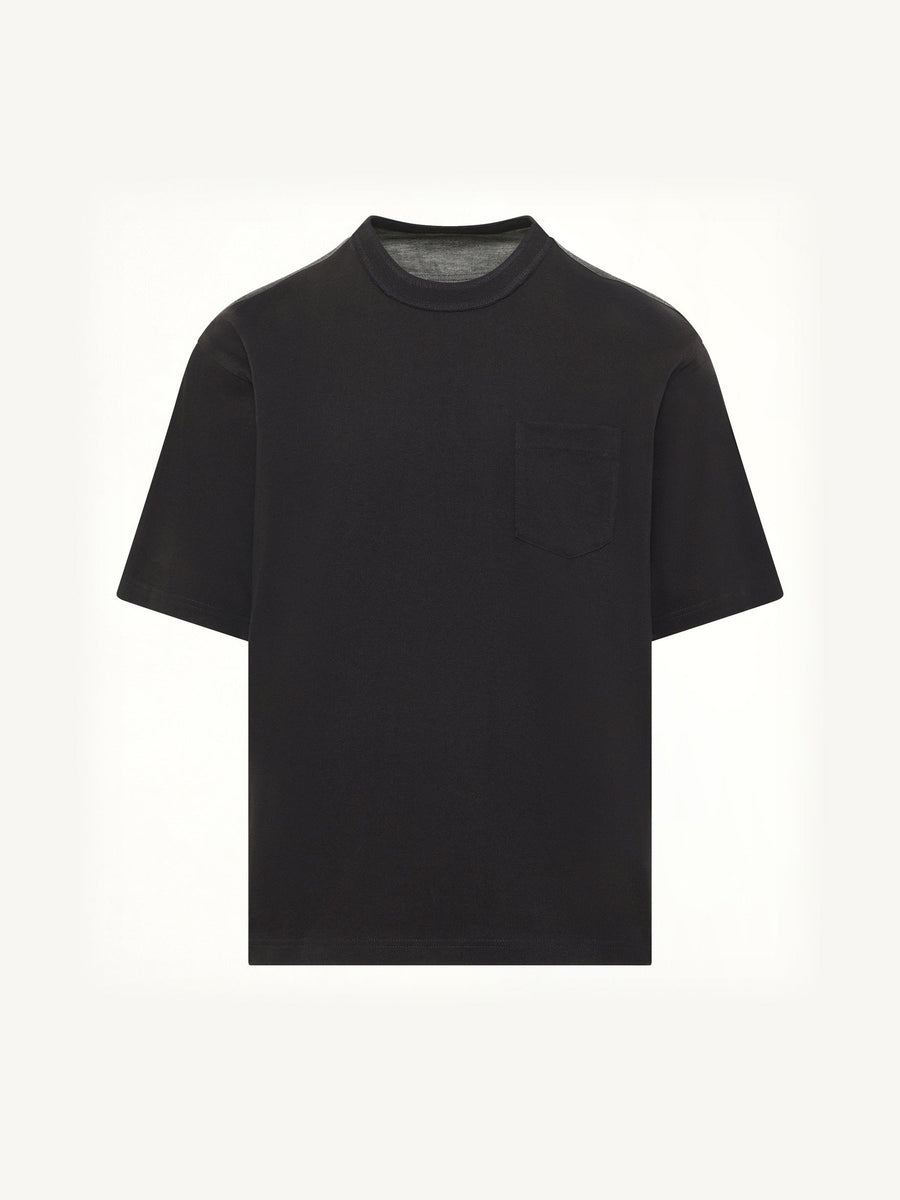 Light Weight Denim x Cotton Jersey T-Shirt in Black