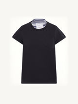 Cotton Poplin x Cotton Jersey T-Shirt in Navy