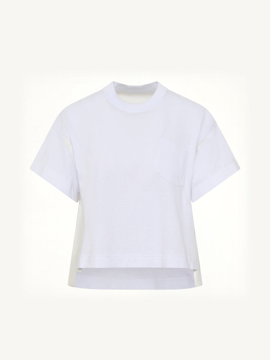 Light Weight Denim x Poplin Jersey T-Shirt in White