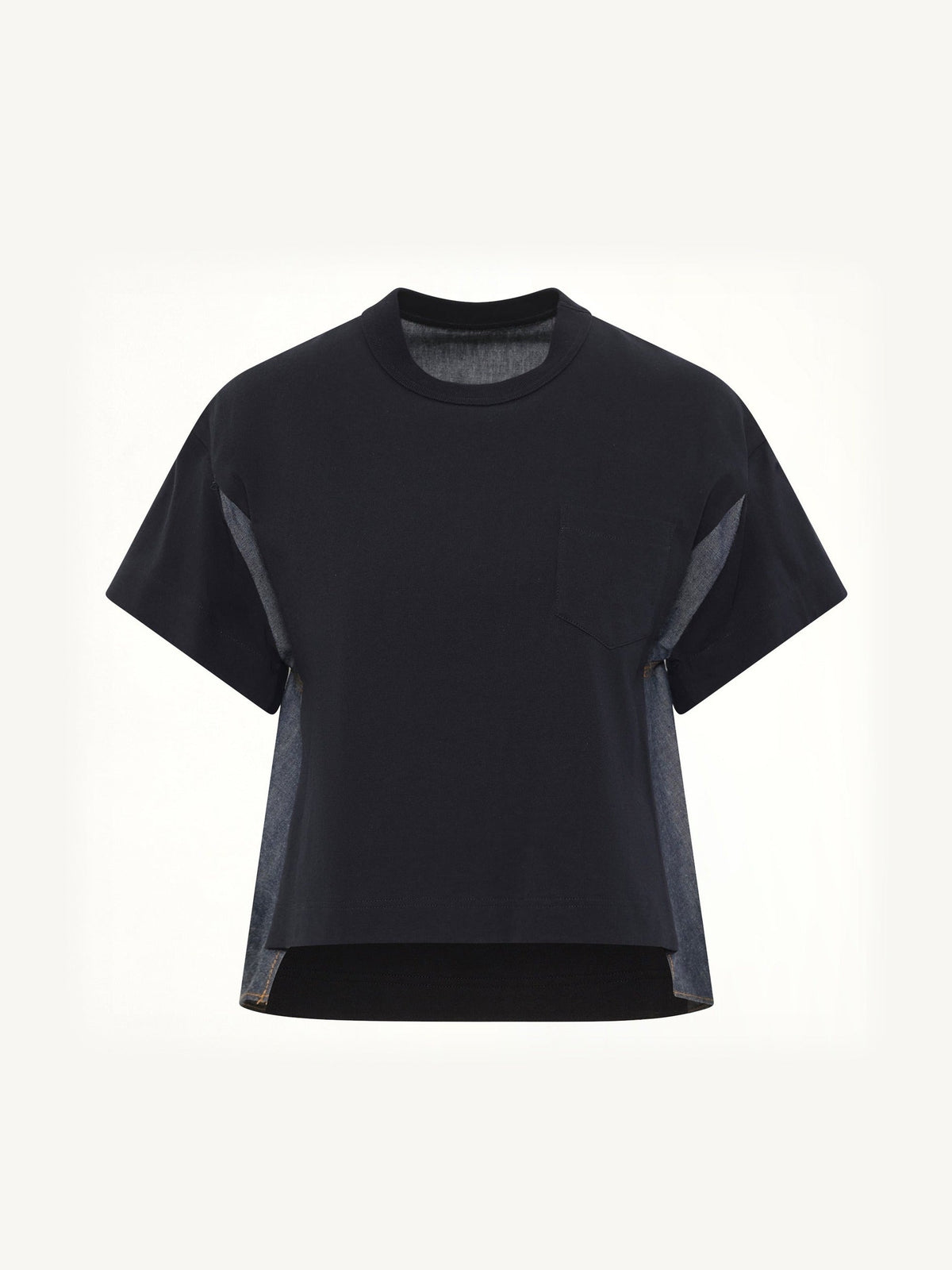 Light Weight Denim x Poplin Jersey T-Shirt in Navy/Blue