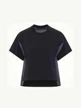 Light Weight Denim x Poplin Jersey T-Shirt in Navy/Blue