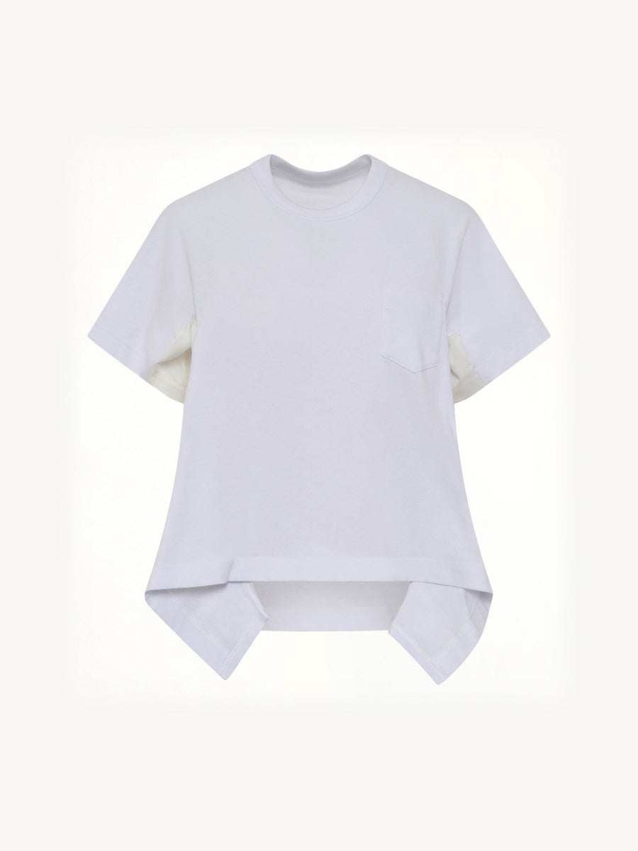 Light Weight Denim x Cotton Jersey T-Shirt in White
