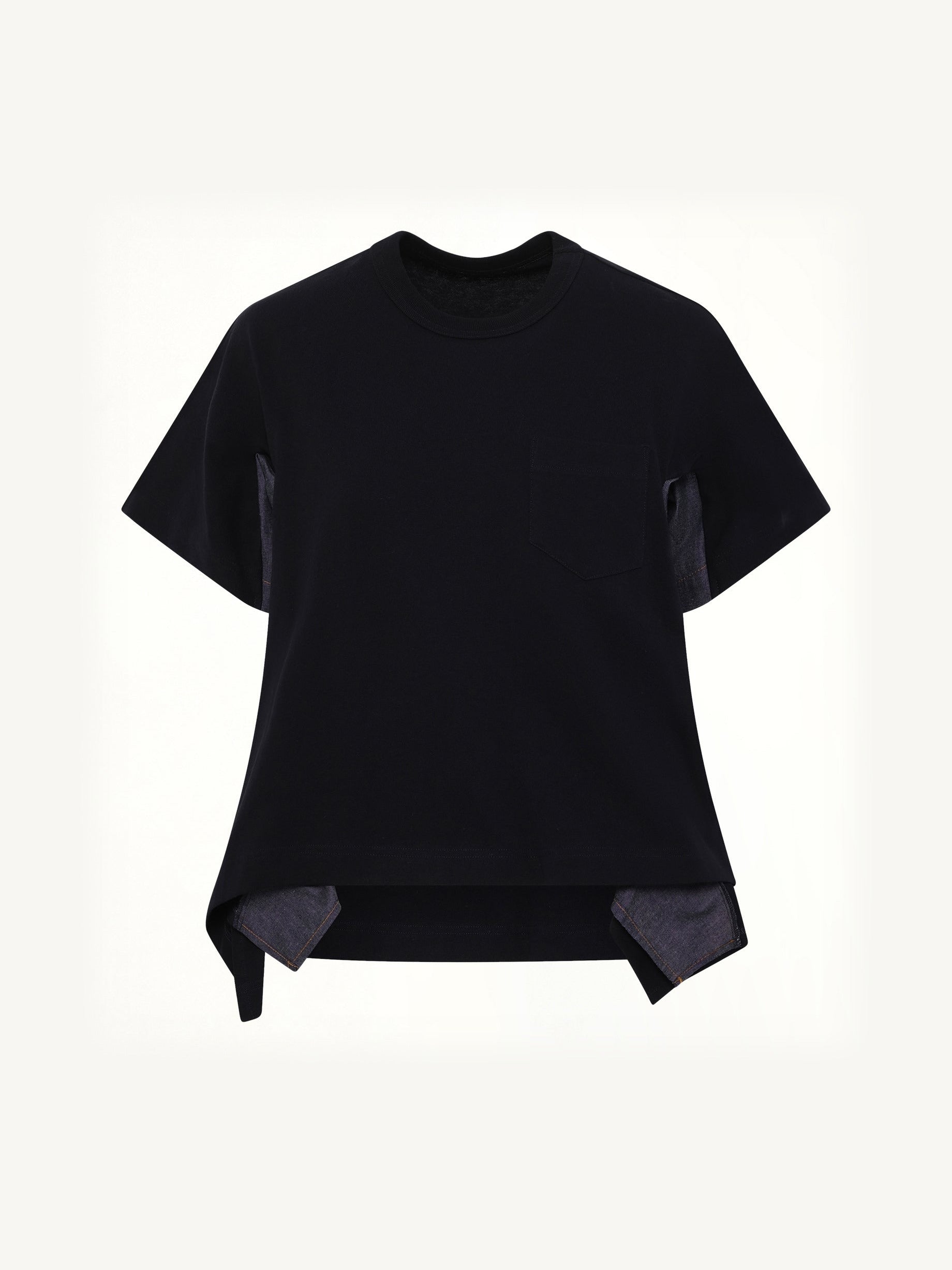 Light Weight Denim x Cotton Jersey T-Shirt in Navy/Blue