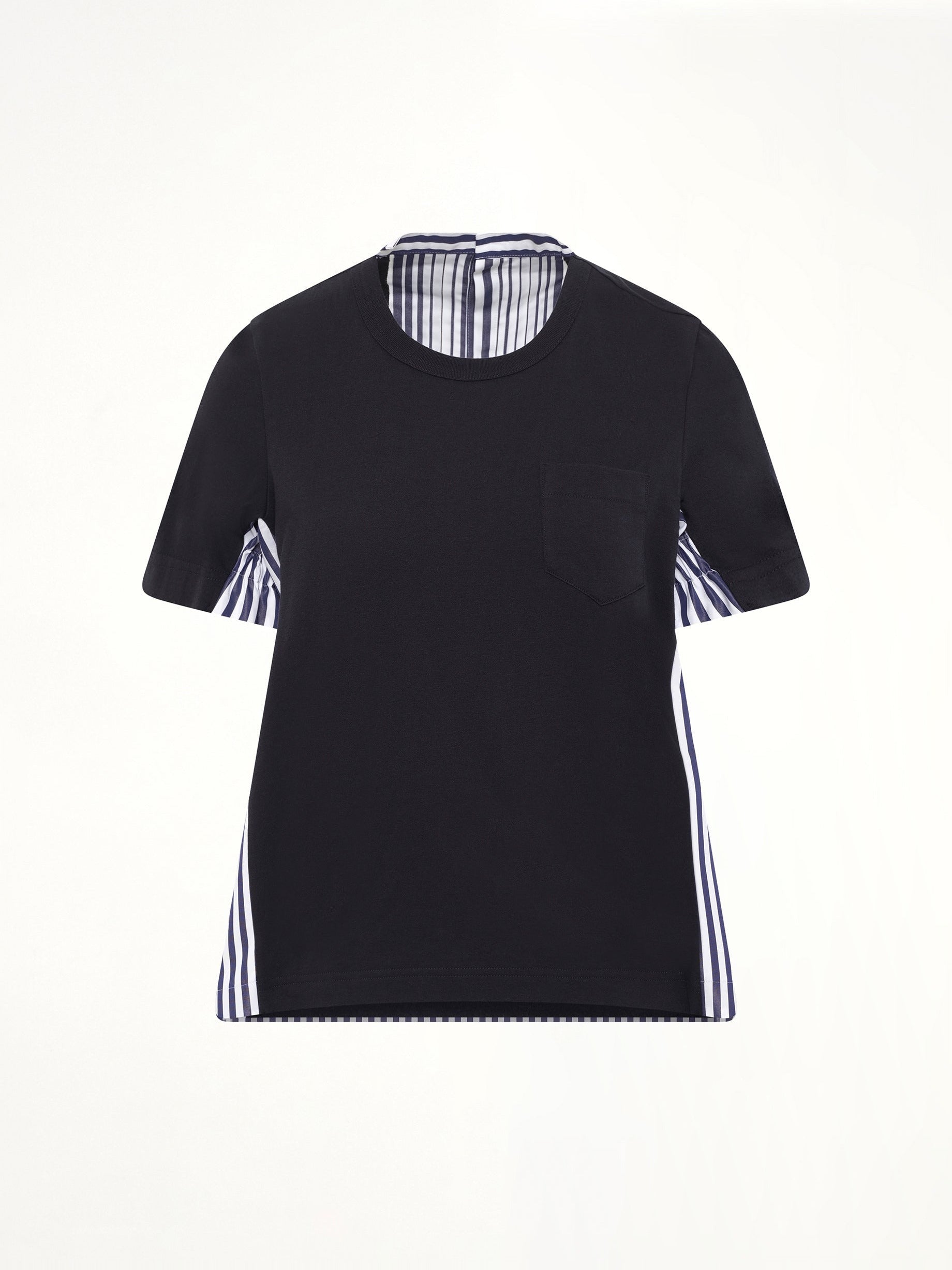 Cotton Poplin x Cotton Jersey T-Shirt in Navy/Stripe