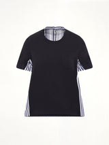 Cotton Poplin x Cotton Jersey T-Shirt in Navy/Stripe