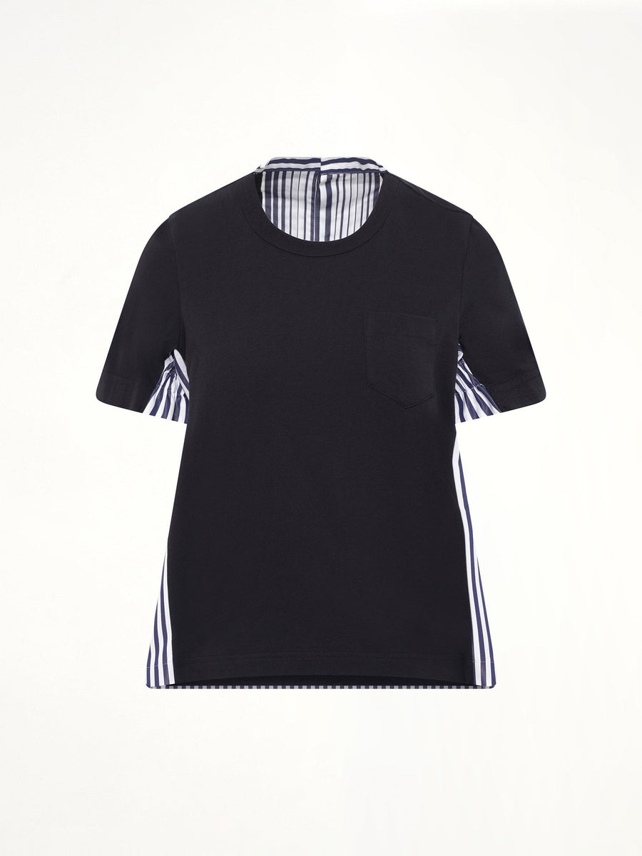 Cotton Poplin x Cotton Jersey T-Shirt in Navy/Stripe