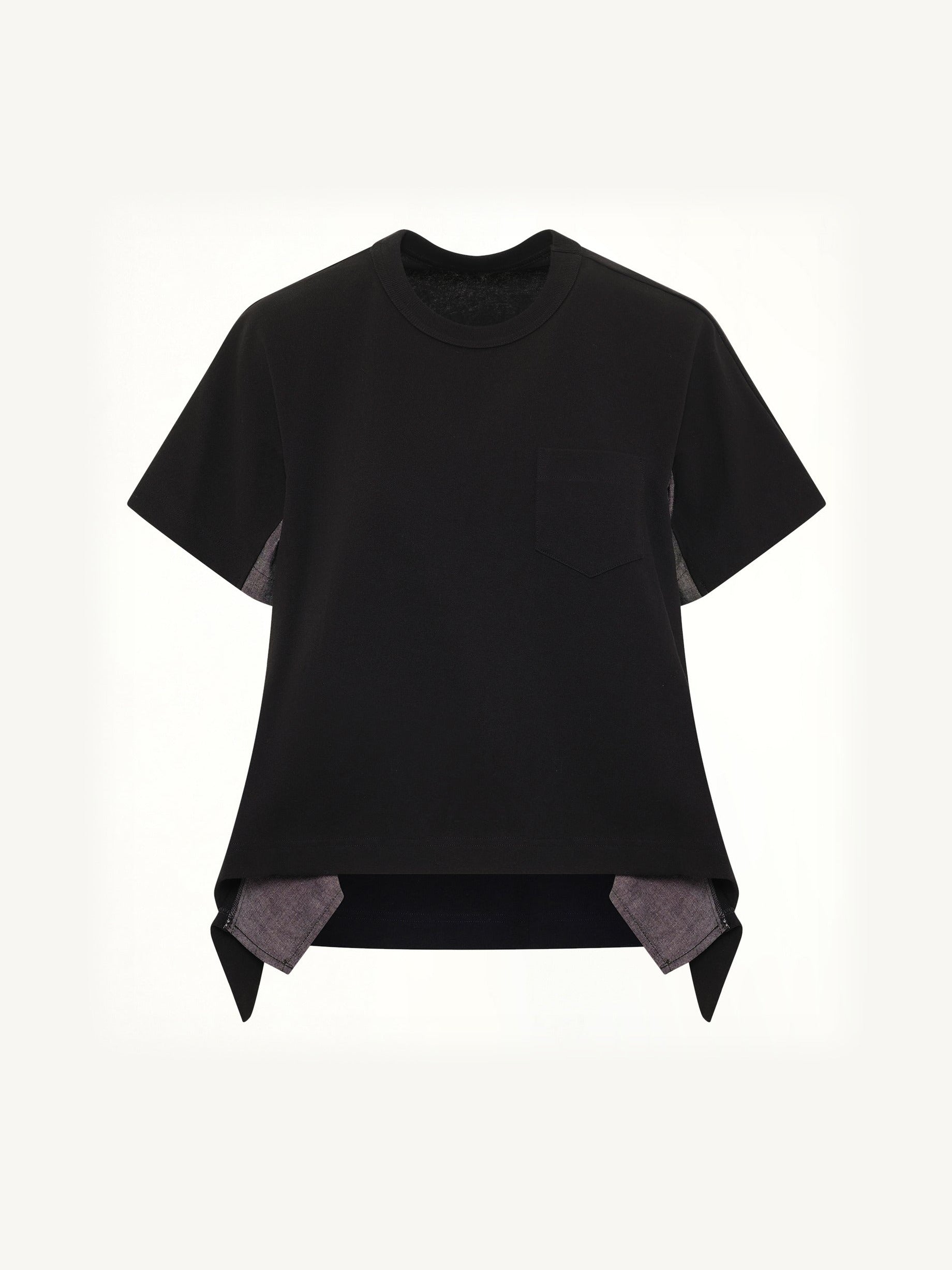 Light Weight Denim x Cotton Jersey T-Shirt in Black