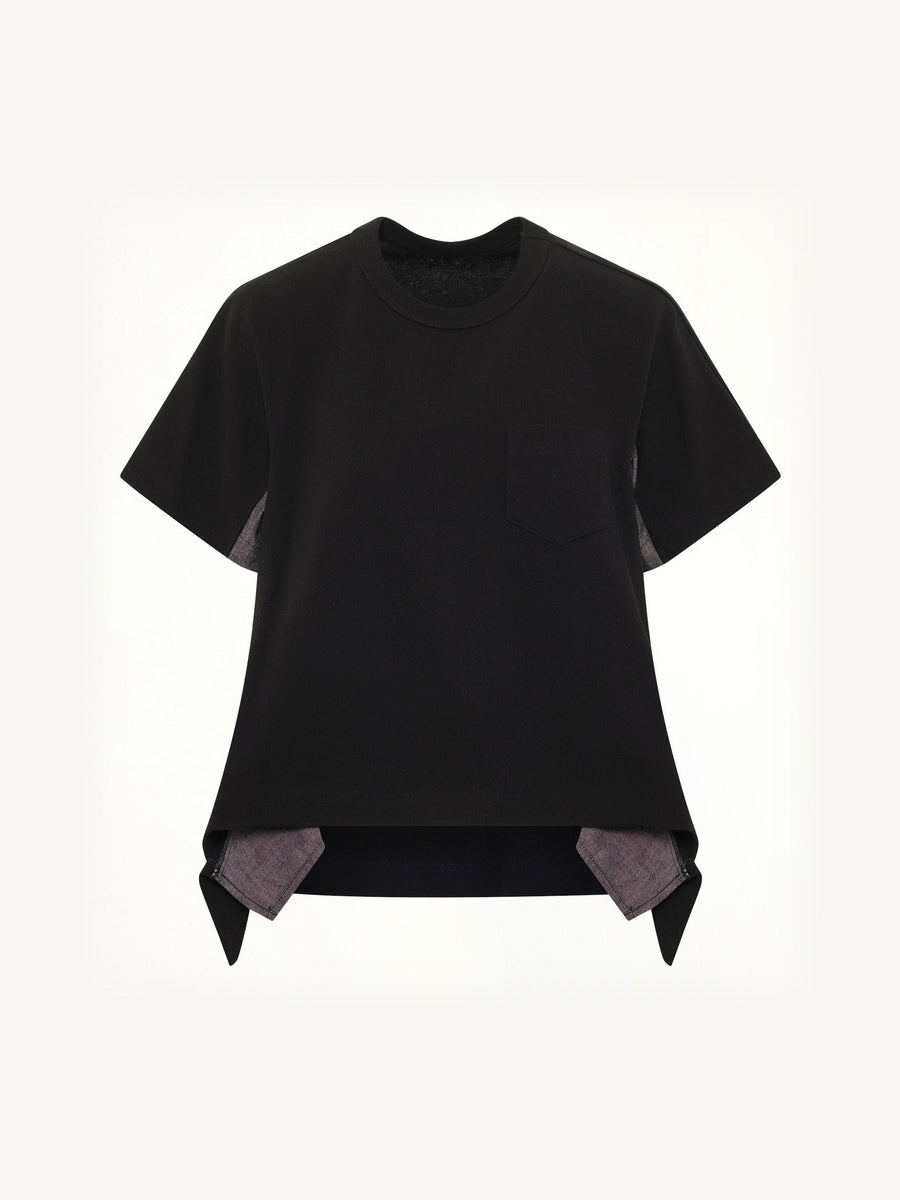 Light Weight Denim x Cotton Jersey T-Shirt in Black