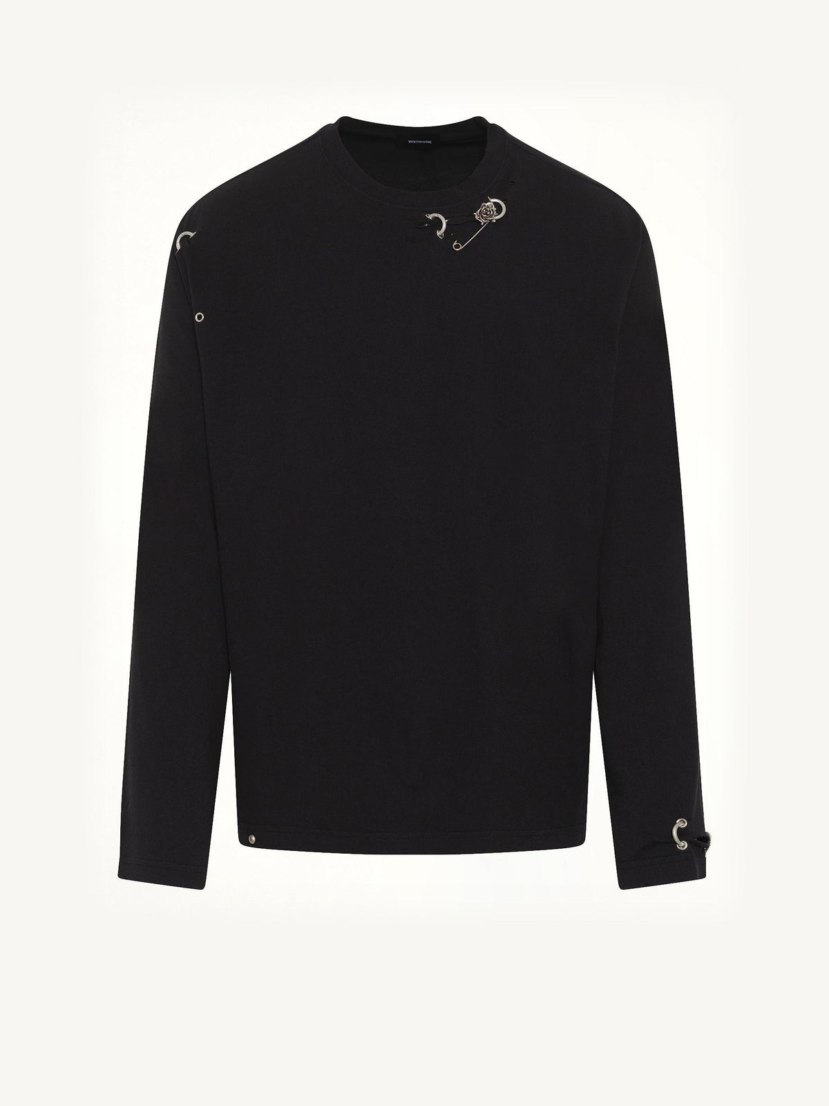 Piercing Detail Long Sleeve T-Shirt in Black