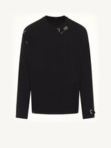 Piercing Detail Long Sleeve T-Shirt in Black