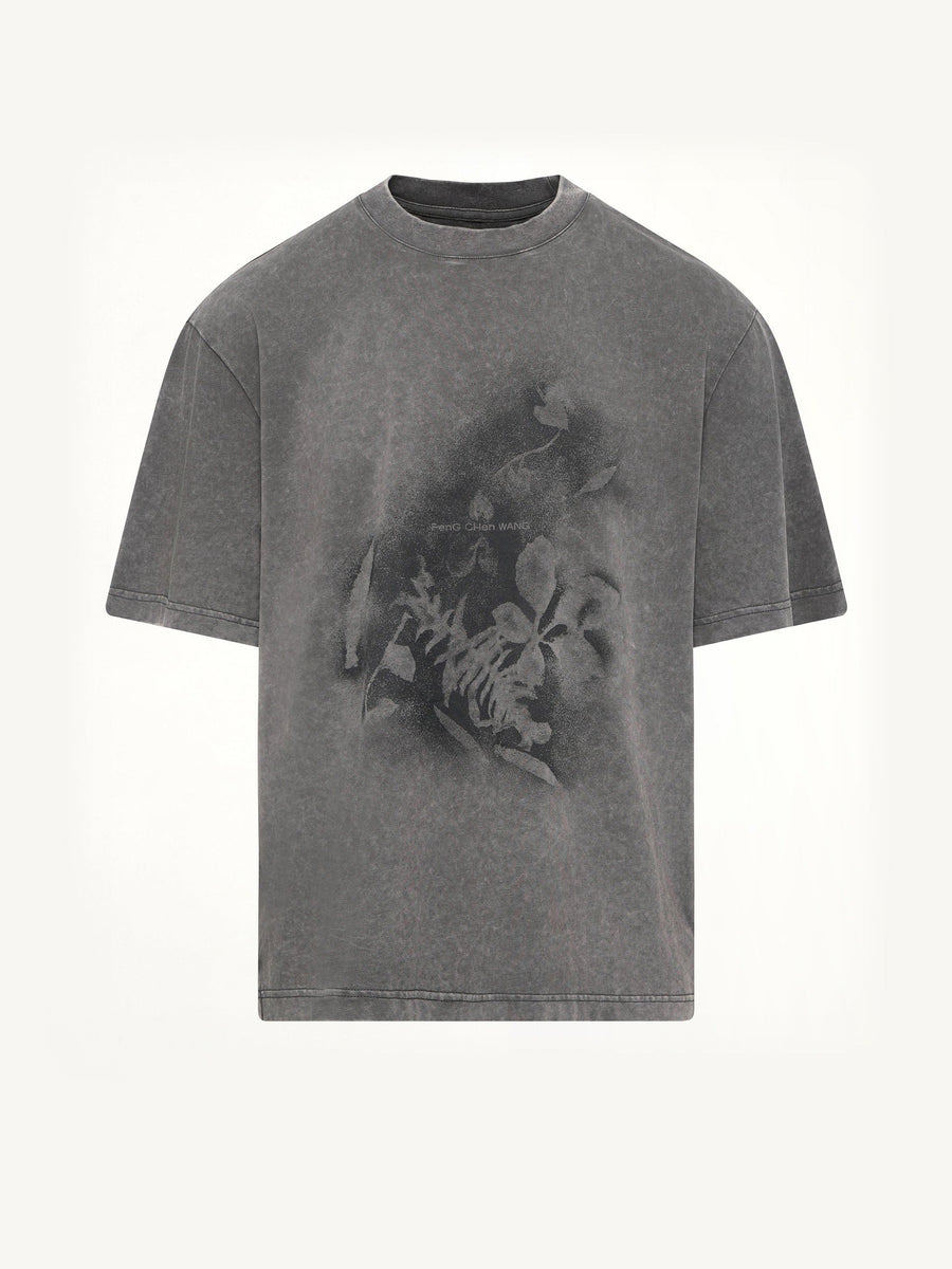 Spray Painted Plant T-Shirt in Grey