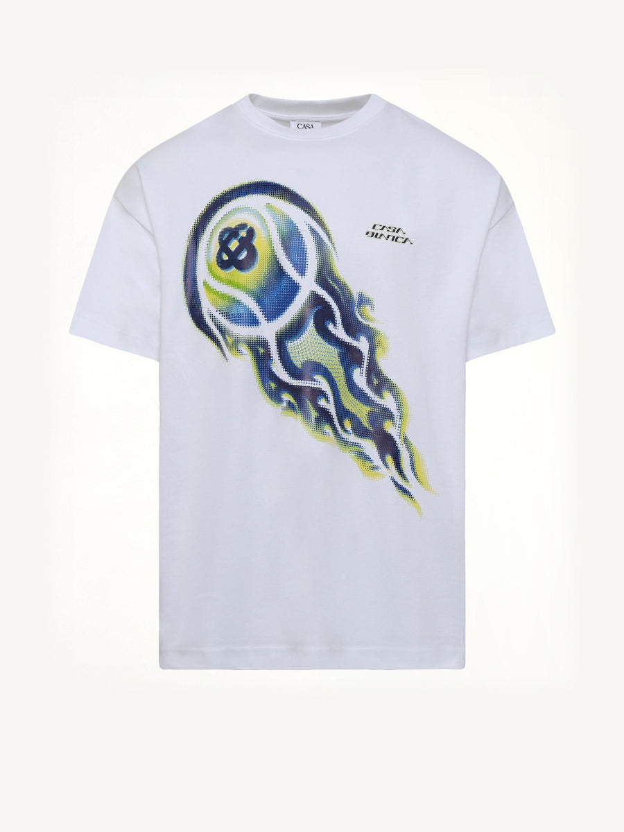 Flaming Tennis Ball Oversized T-Shirt in White