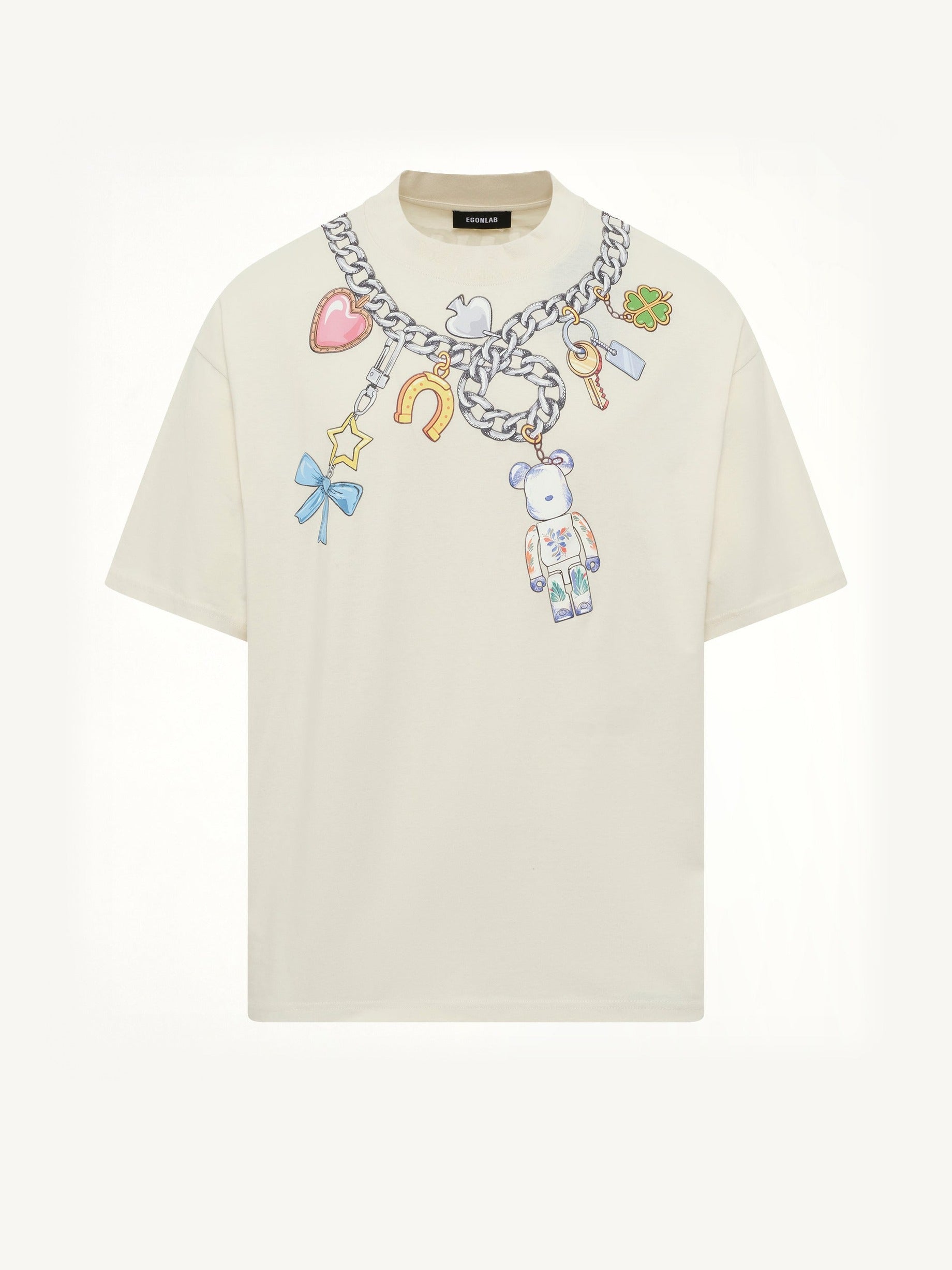 Bearbrick Print Cotton T-Shirt in Natural Raw