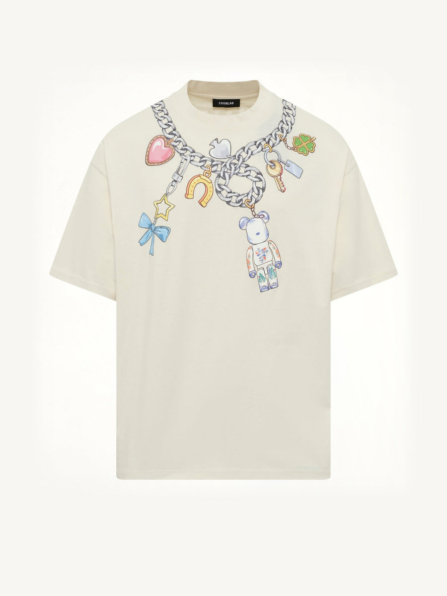 Bearbrick Print Cotton T-Shirt in Natural Raw