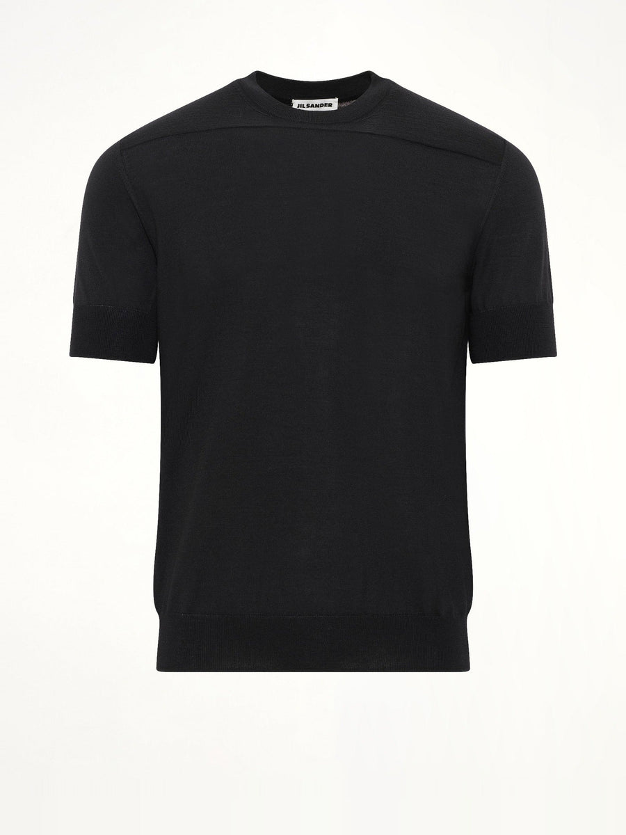 Fine Merino Knit T-Shirt in Black