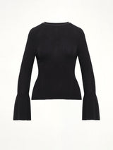 Soft Portrait Long Bell Sleeve Top in Black